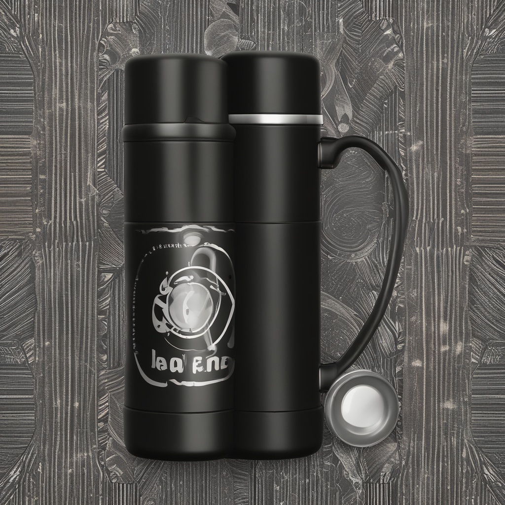 Black thermos with a cup
